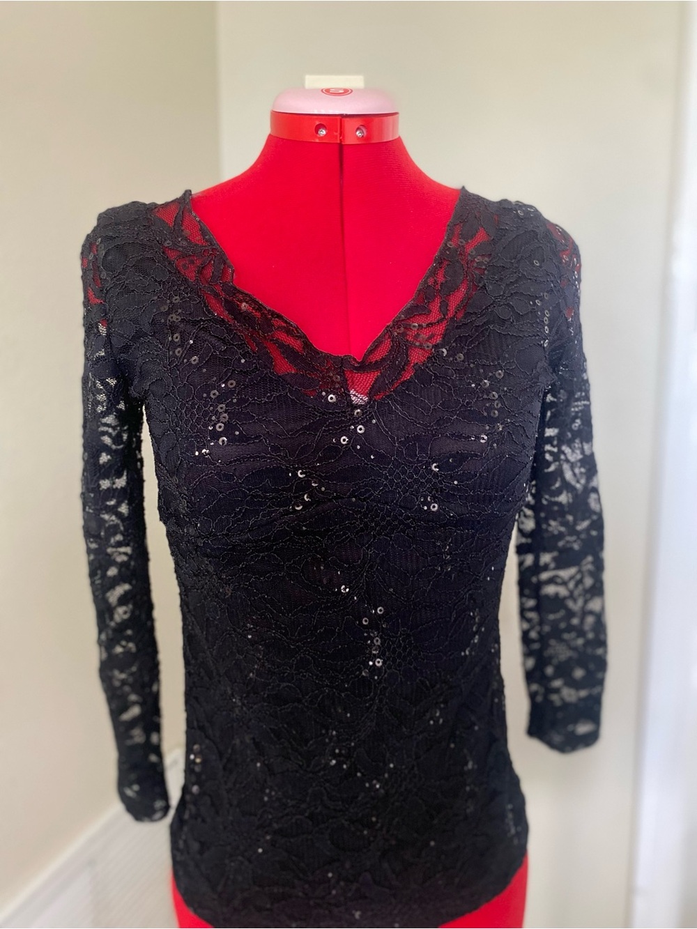 Black Lace Sequin V-Neck Women's Dress
